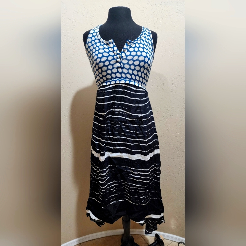 Anthropologie Lilka Dot Stripe High Low Sleeveless Dress Button Sundress